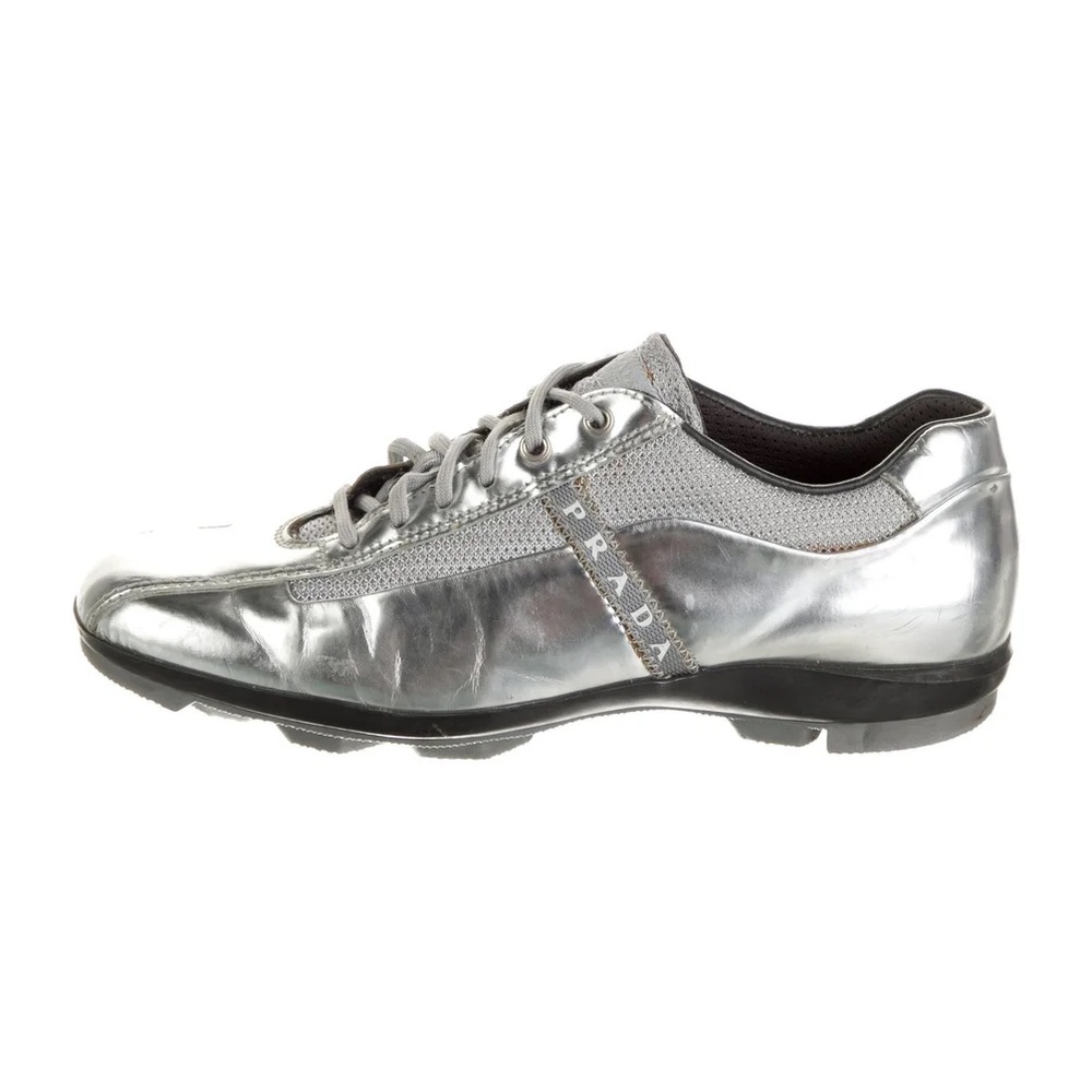 Prada Metallic Silver Low-Top Lace-Up Sneaker